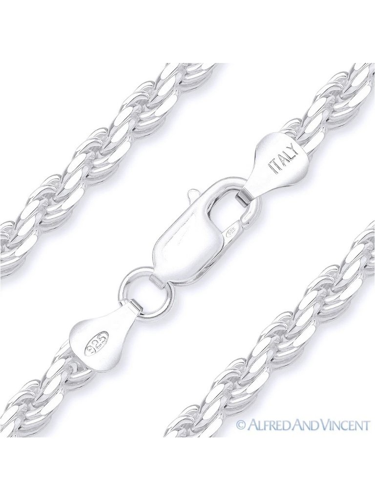 4.5mm Twist-Rope D-Cut Link Italian Chain Necklace In .925 Sterling Silver - 24"